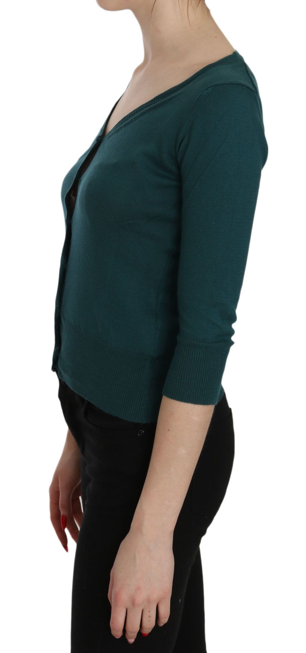 Chic blue-green cotton cardigan top