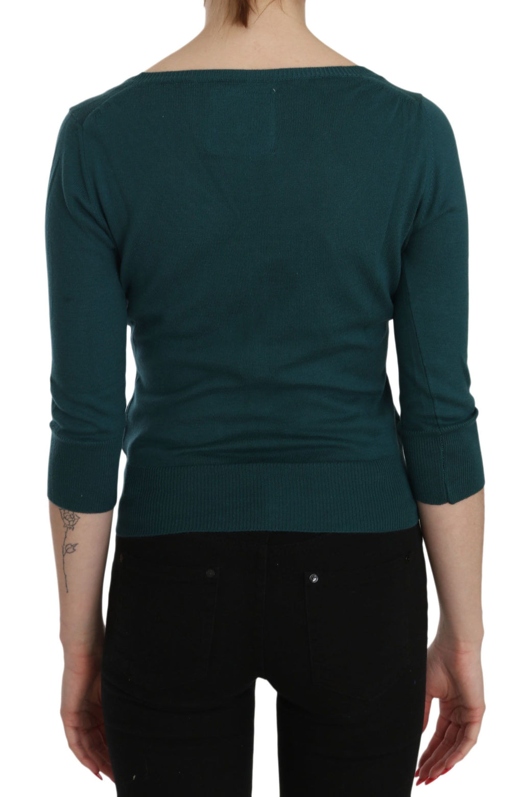 Chic blue-green cotton cardigan top