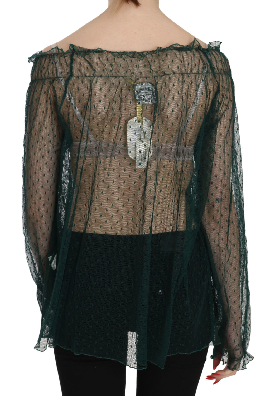 Elegant green mesh top with long sleeves