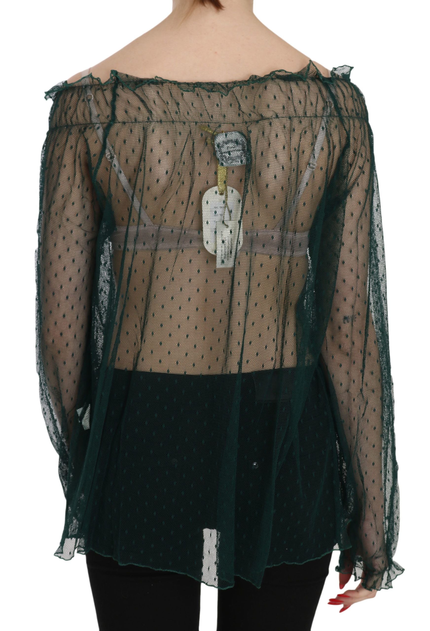 Elegant green mesh top with long sleeves