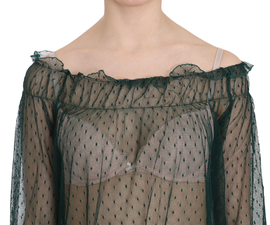 PINK MEMORIES Elegantes grünes Mesh-Top mit langen Ärmeln