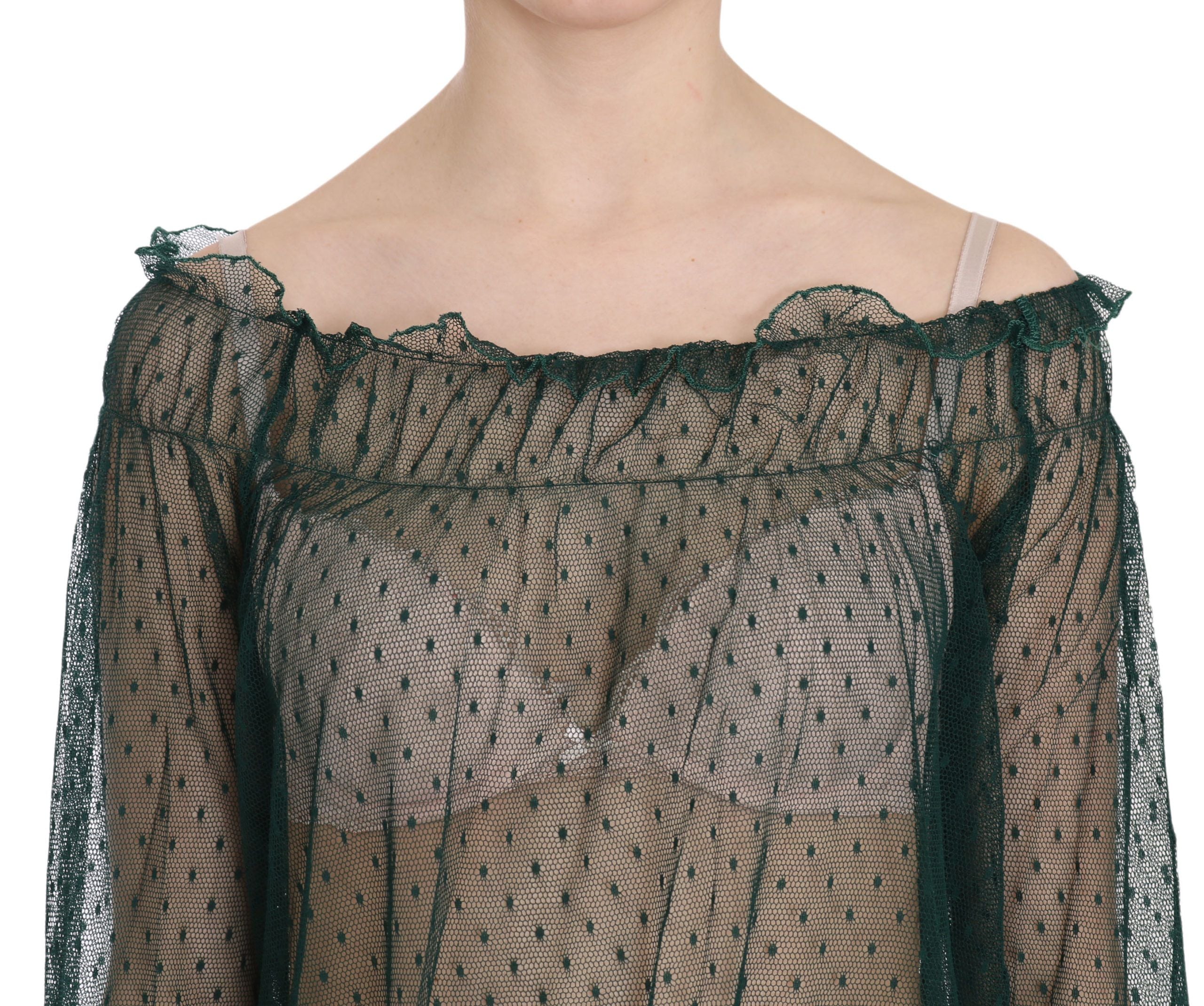 Elegant green mesh top with long sleeves