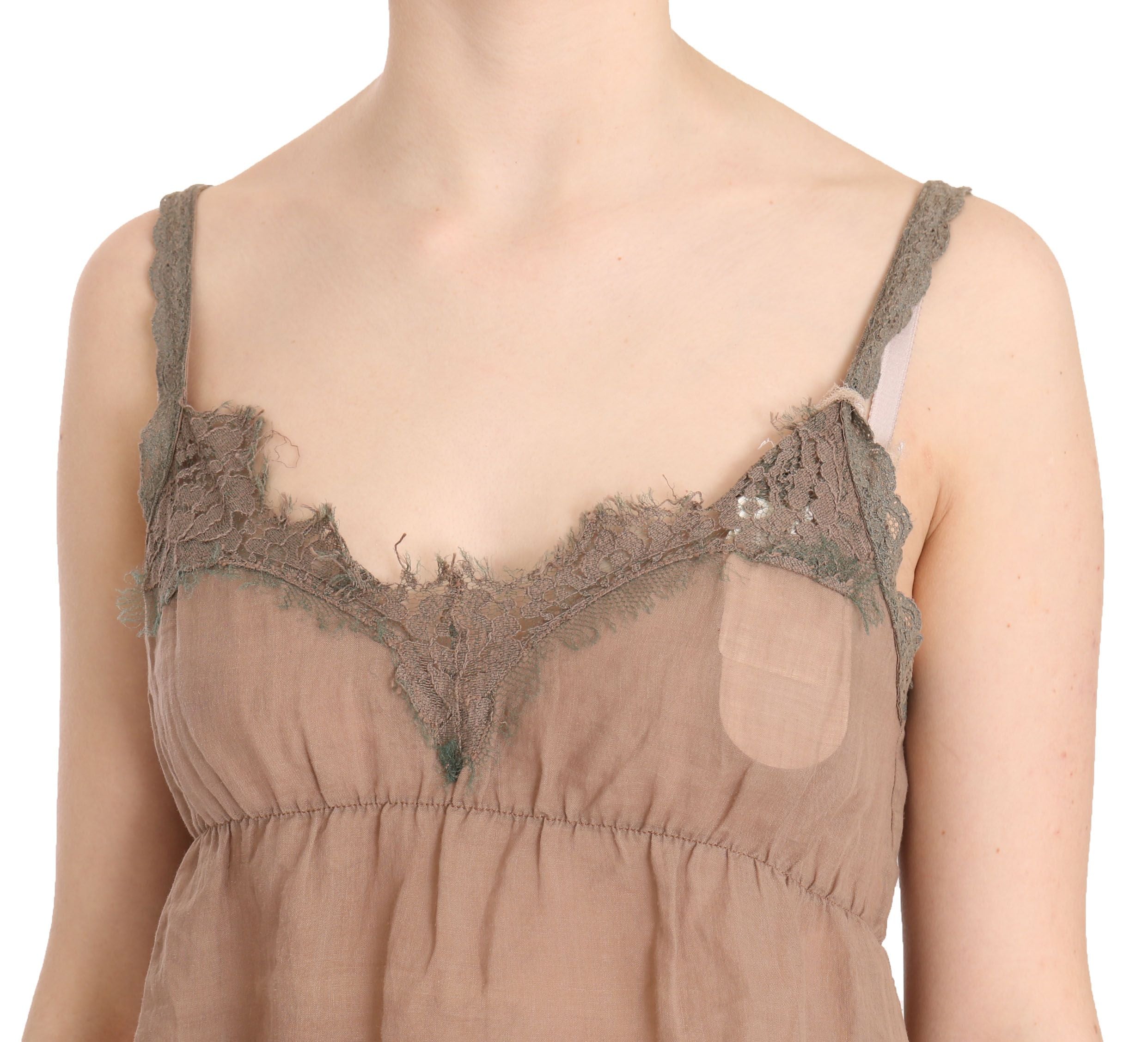 Elegant brown linen blouse with lace
