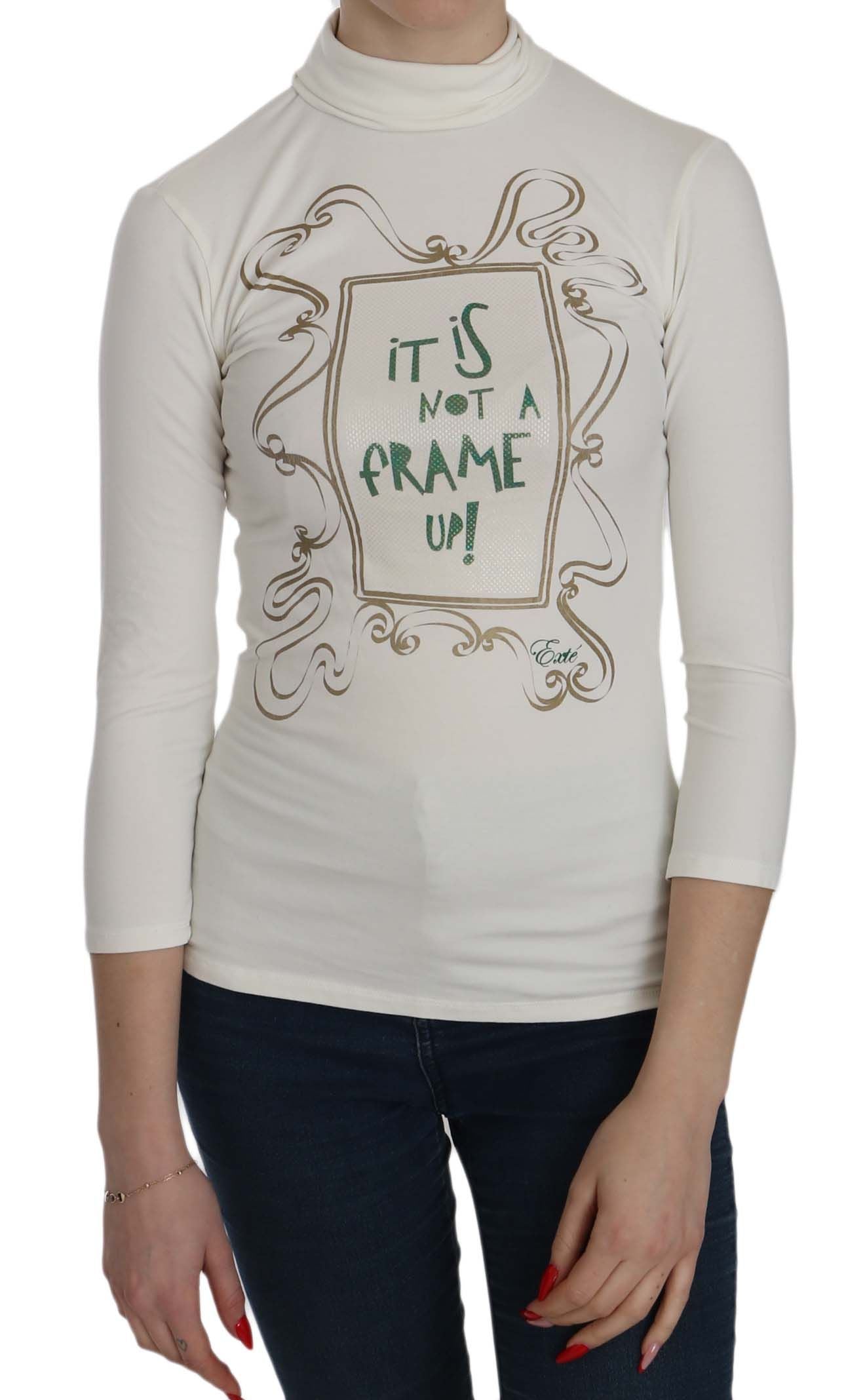 Chic white printed blouse with turtleneck