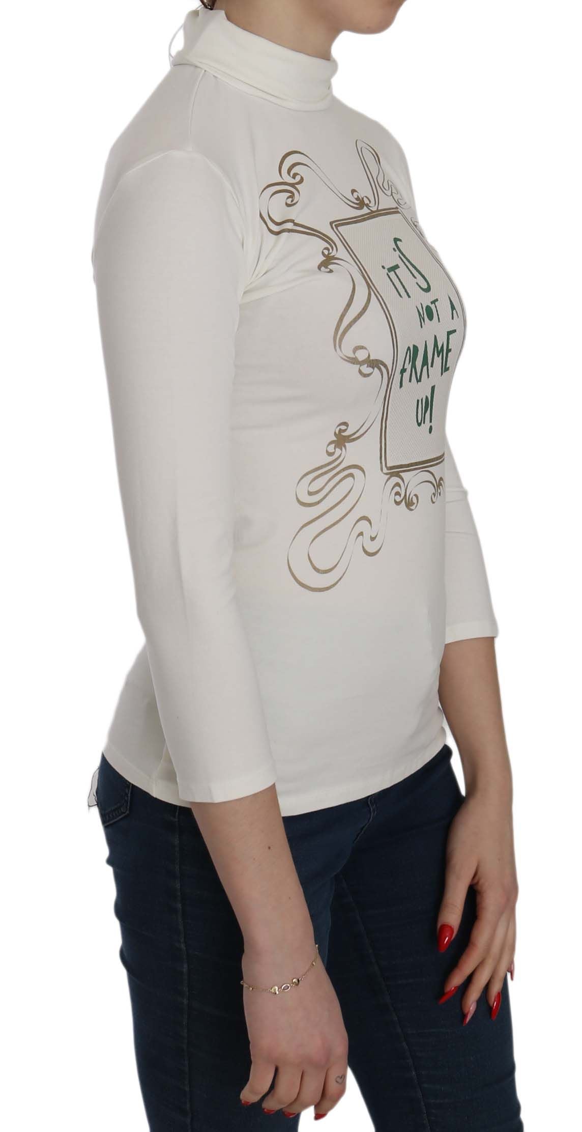 Chic white printed blouse with turtleneck