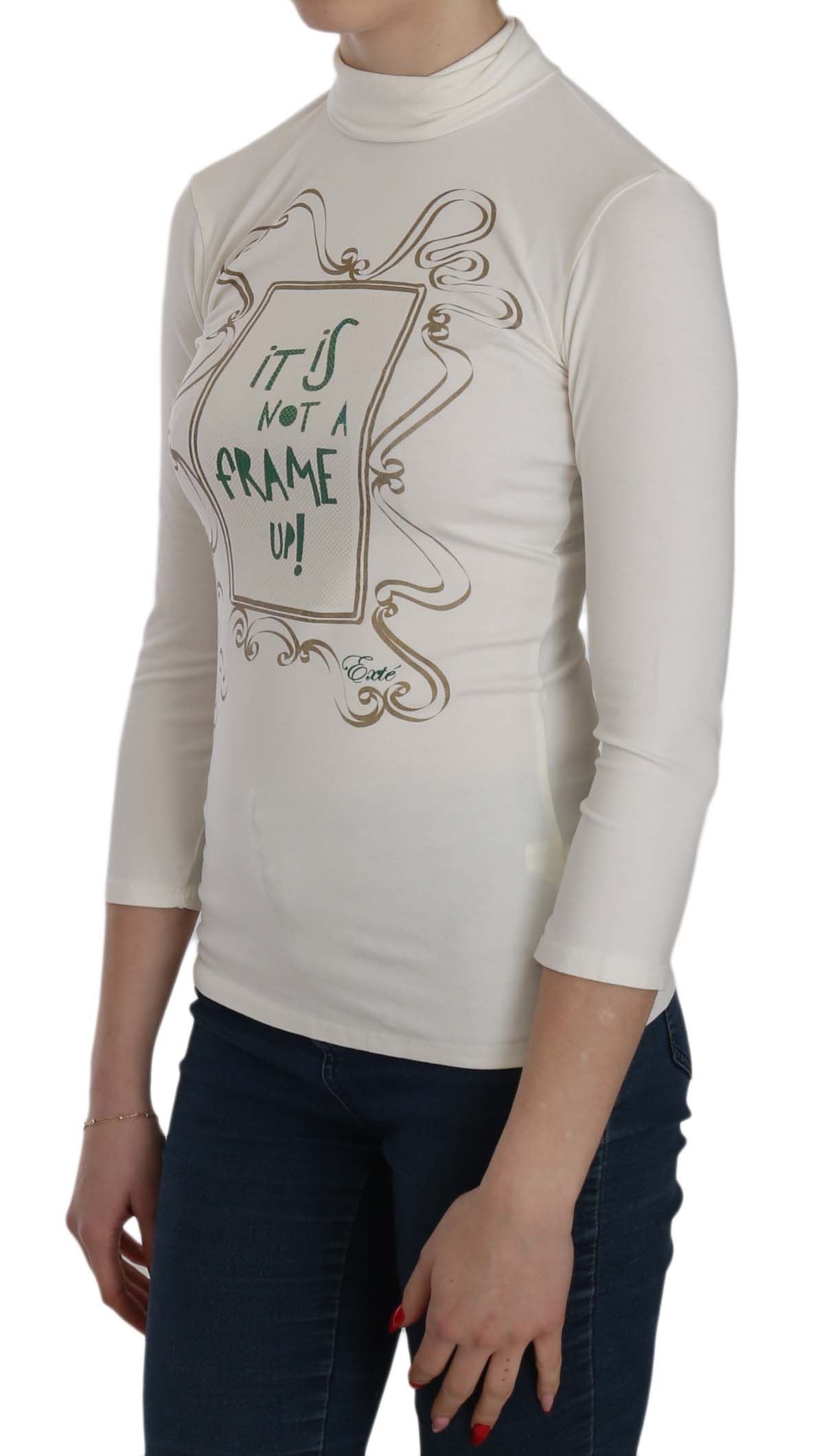 Chic white printed blouse with turtleneck