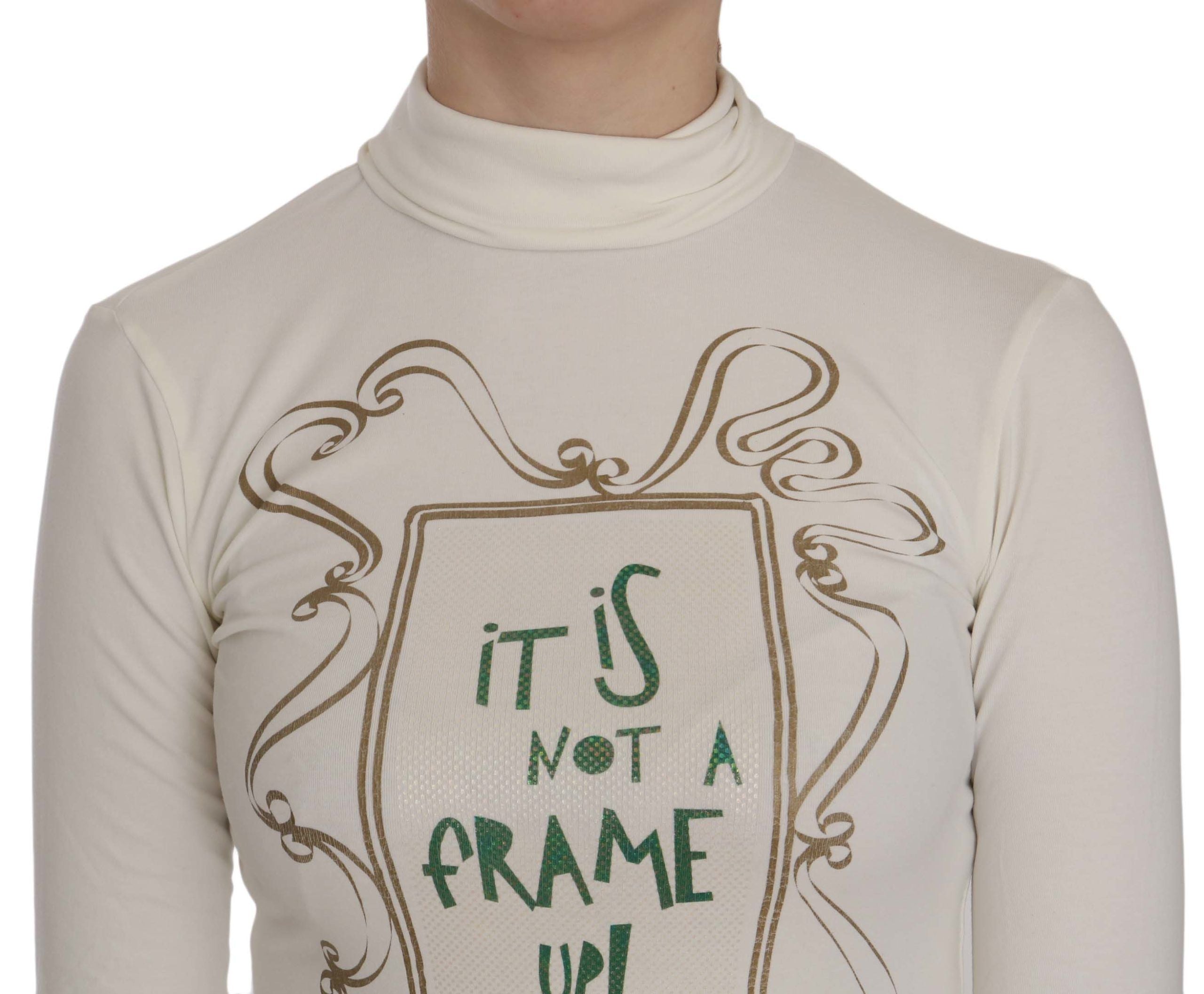 Chic white printed blouse with turtleneck