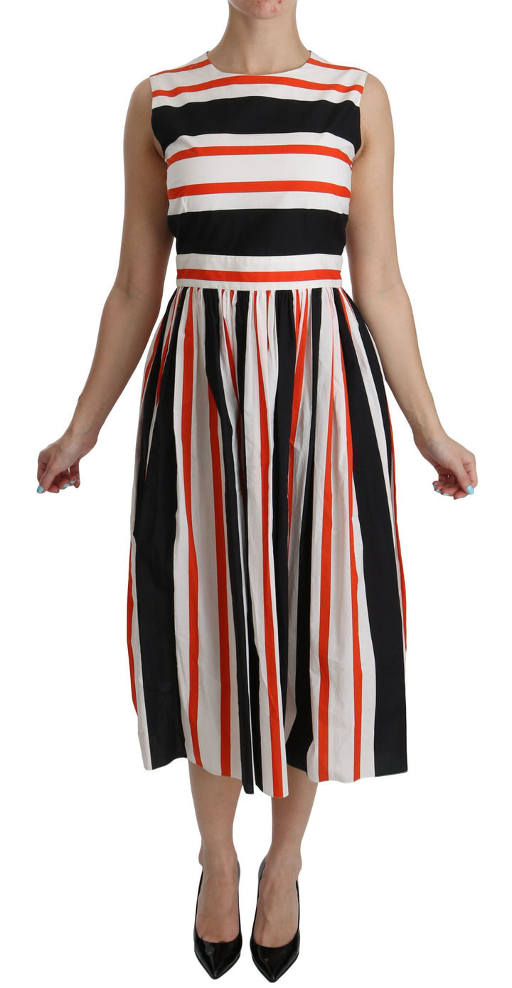 Multicolor Gestreiftes Midikleid mit Plissee in A-Linie