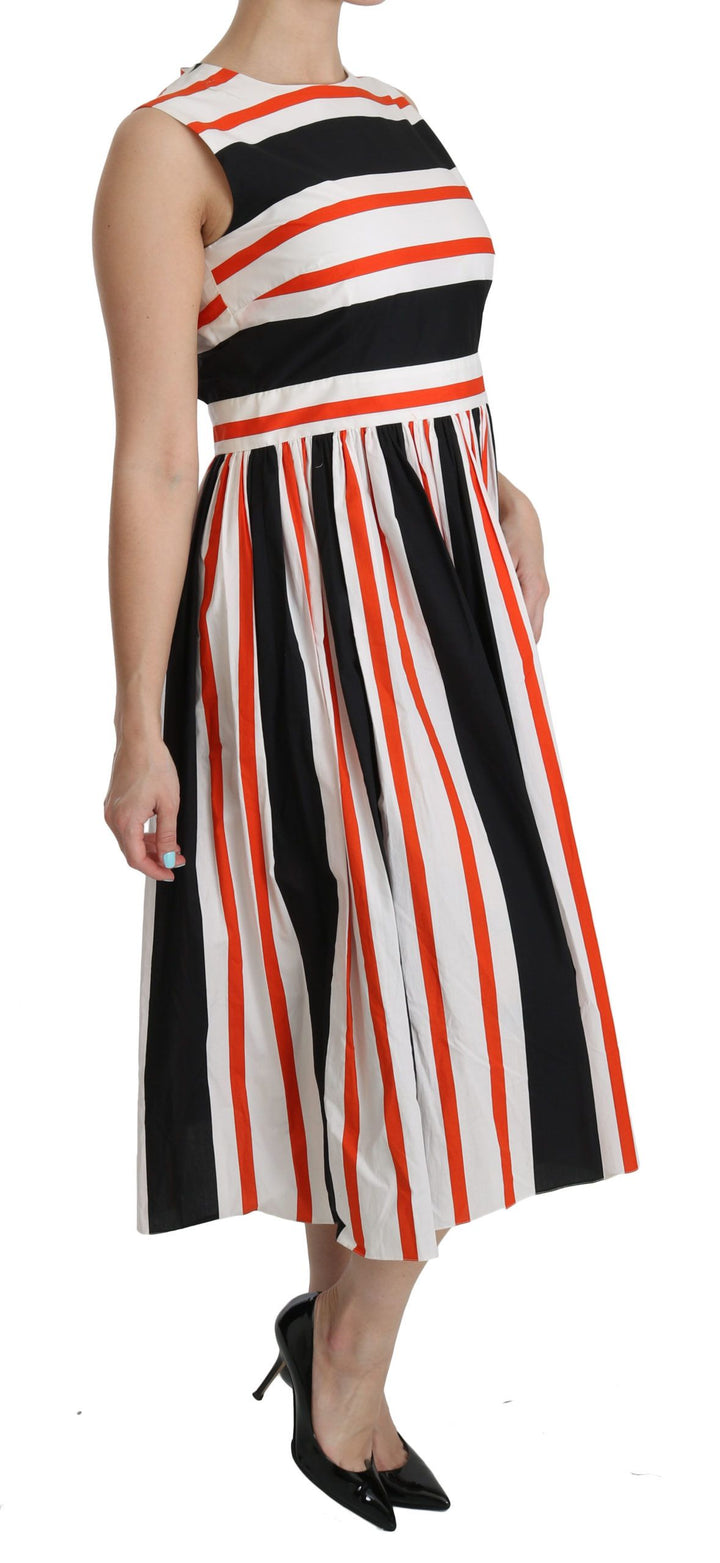 Multicolor Gestreiftes Midikleid mit Plissee in A-Linie