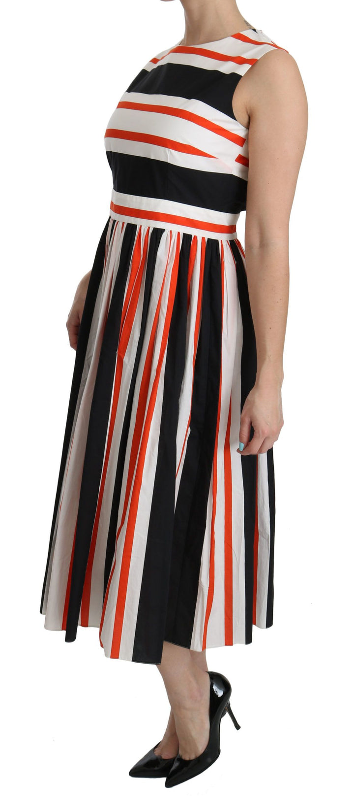 Multicolor Gestreiftes Midikleid mit Plissee in A-Linie