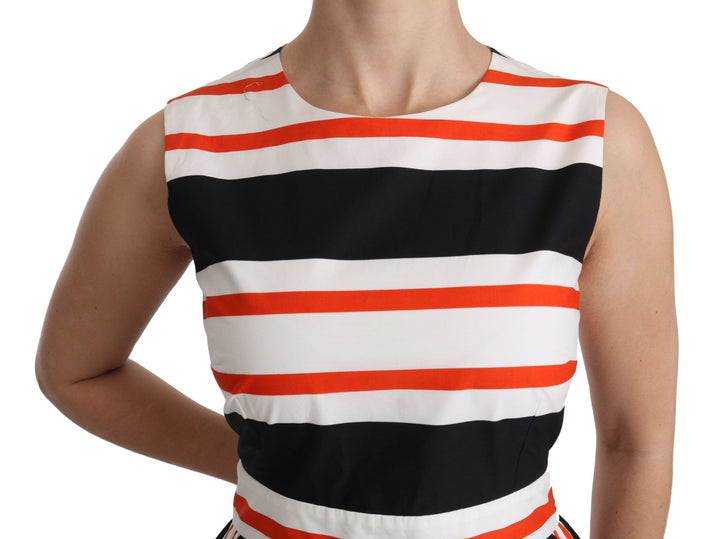 Multicolor Gestreiftes Midikleid mit Plissee in A-Linie