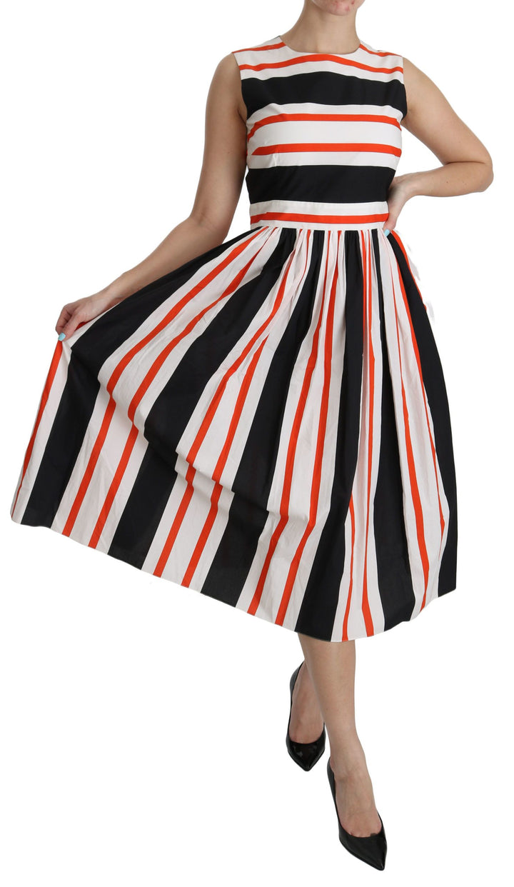 Multicolor Gestreiftes Midikleid mit Plissee in A-Linie