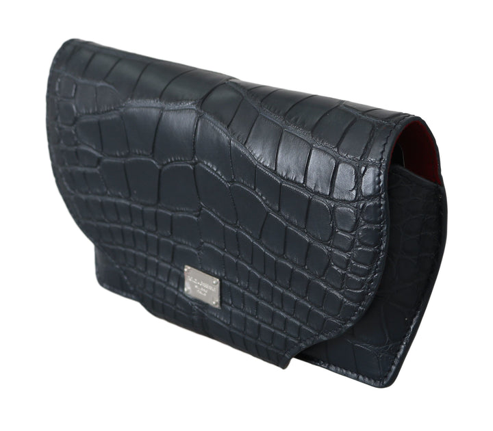 Elegant glasses case made of blue crocodile leather