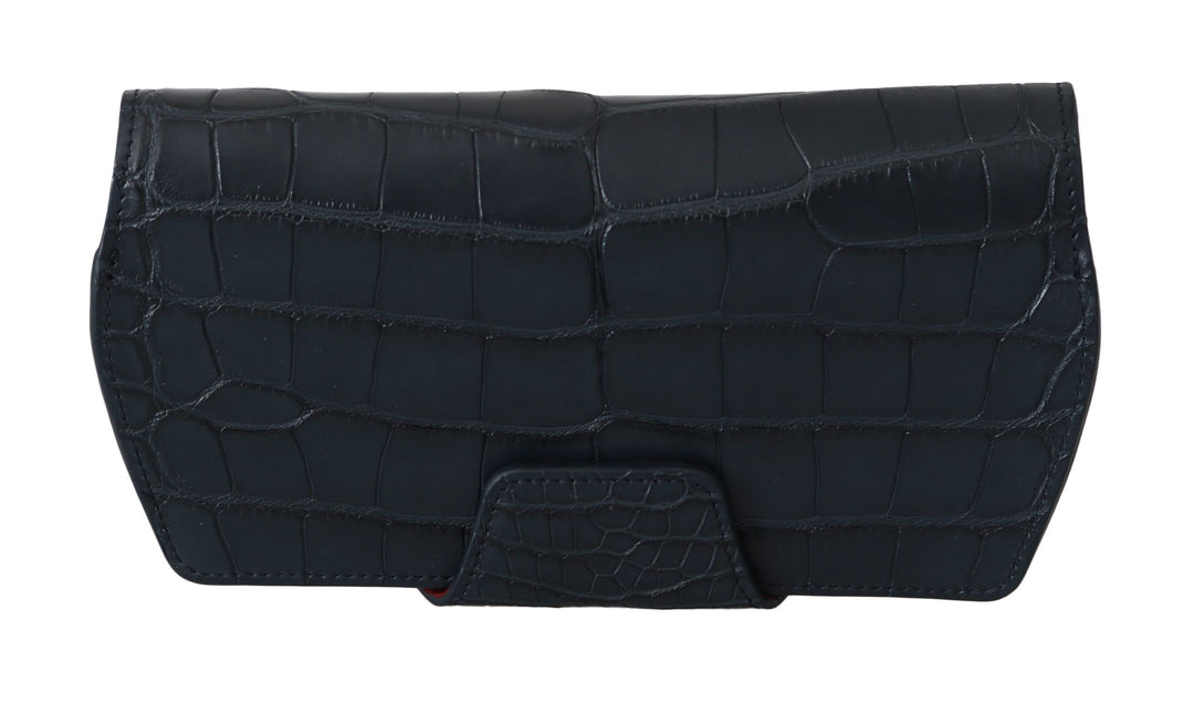 Elegant glasses case made of blue crocodile leather