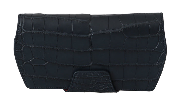 Elegant glasses case made of blue crocodile leather