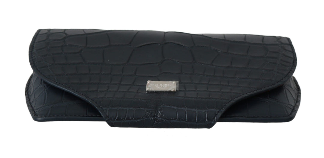 Elegant glasses case made of blue crocodile leather