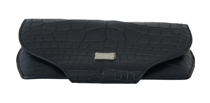Elegant glasses case made of blue crocodile leather