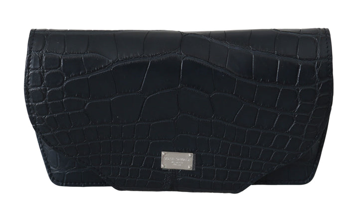 Elegant glasses case made of blue crocodile leather