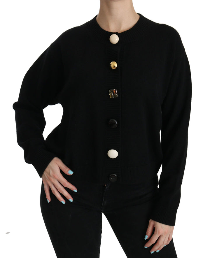 Elegantes schwarzes Kaschmir-Cardigan-Top