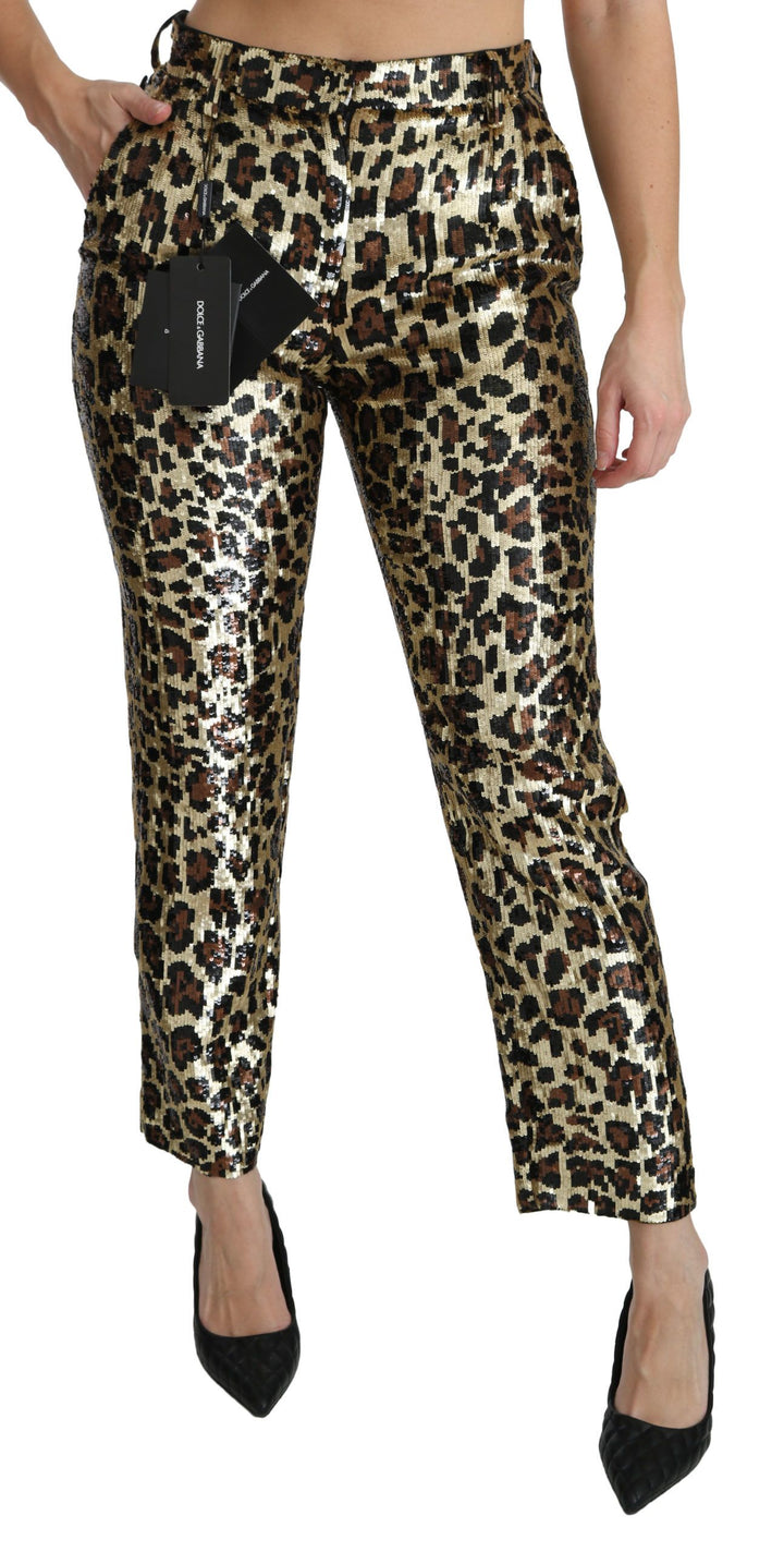 Schicke Leoparden-Paillettenhose mit hoher Taille