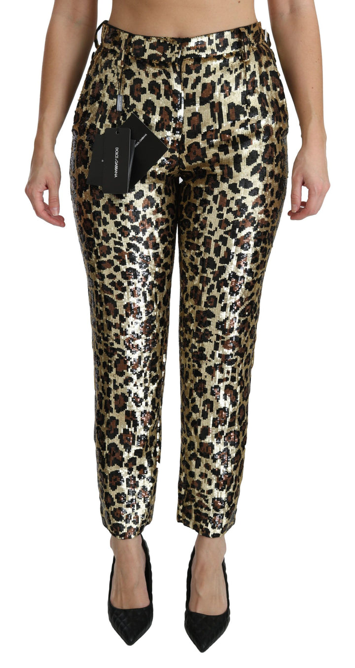Schicke Leoparden-Paillettenhose mit hoher Taille