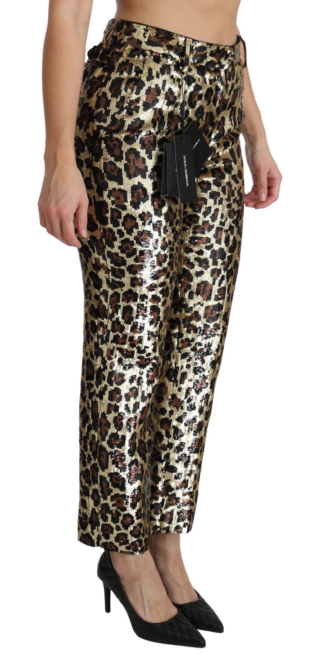 Schicke Leoparden-Paillettenhose mit hoher Taille