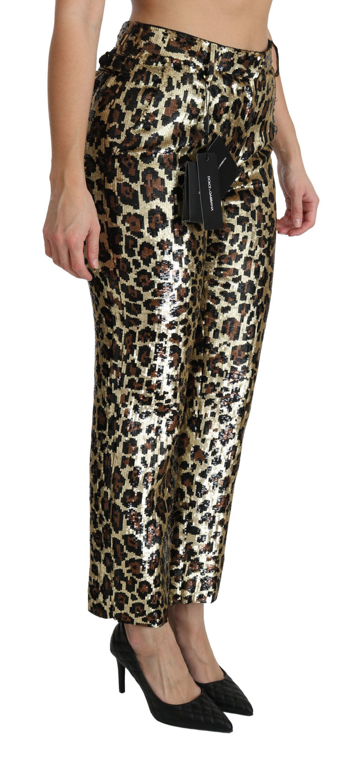 Schicke Leoparden-Paillettenhose mit hoher Taille