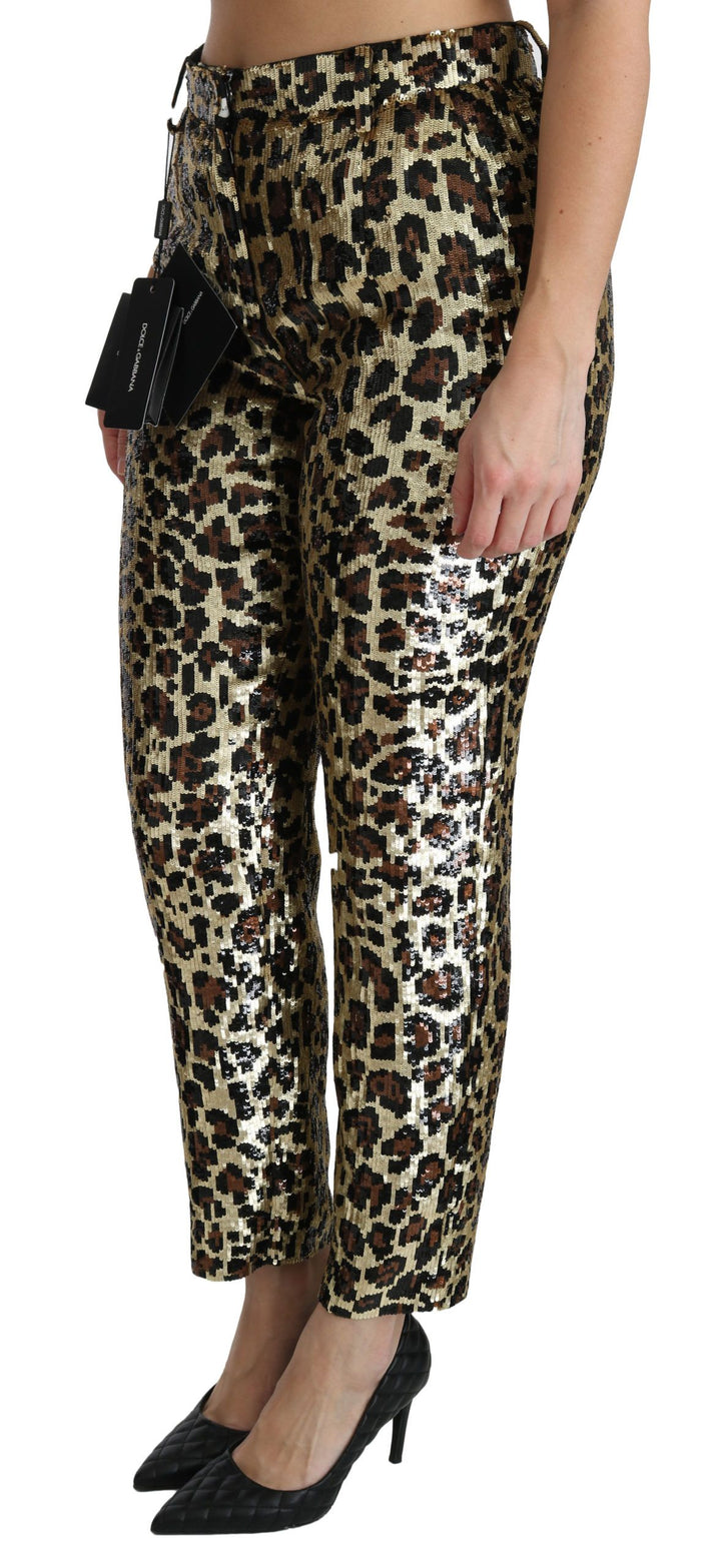 Schicke Leoparden-Paillettenhose mit hoher Taille