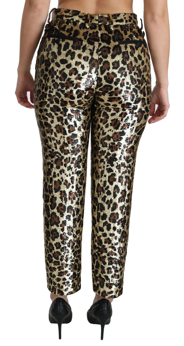 Schicke Leoparden-Paillettenhose mit hoher Taille