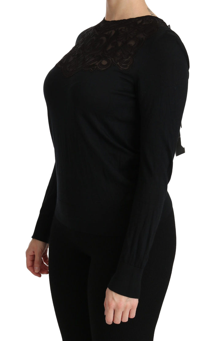 Elegante Bluse aus schwarzer Seidenmischung mit Spitze