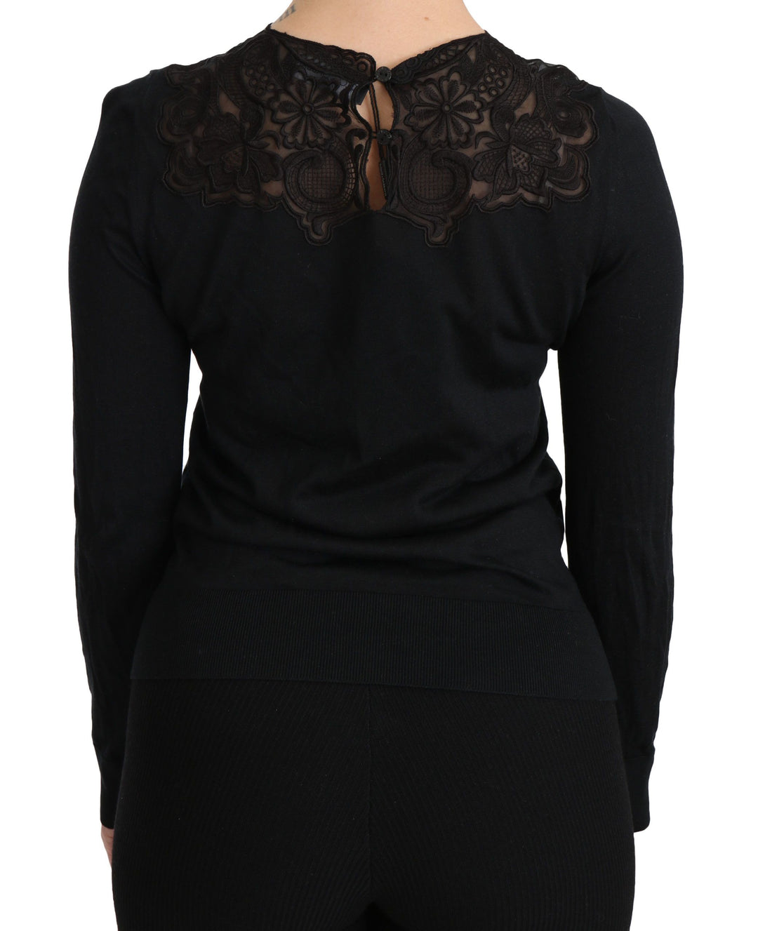Elegante Bluse aus schwarzer Seidenmischung mit Spitze