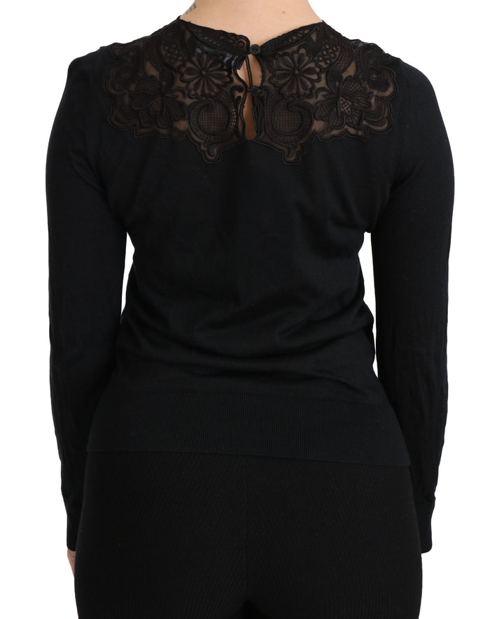 Elegante Bluse aus schwarzer Seidenmischung mit Spitze