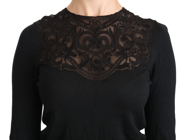 Elegante Bluse aus schwarzer Seidenmischung mit Spitze