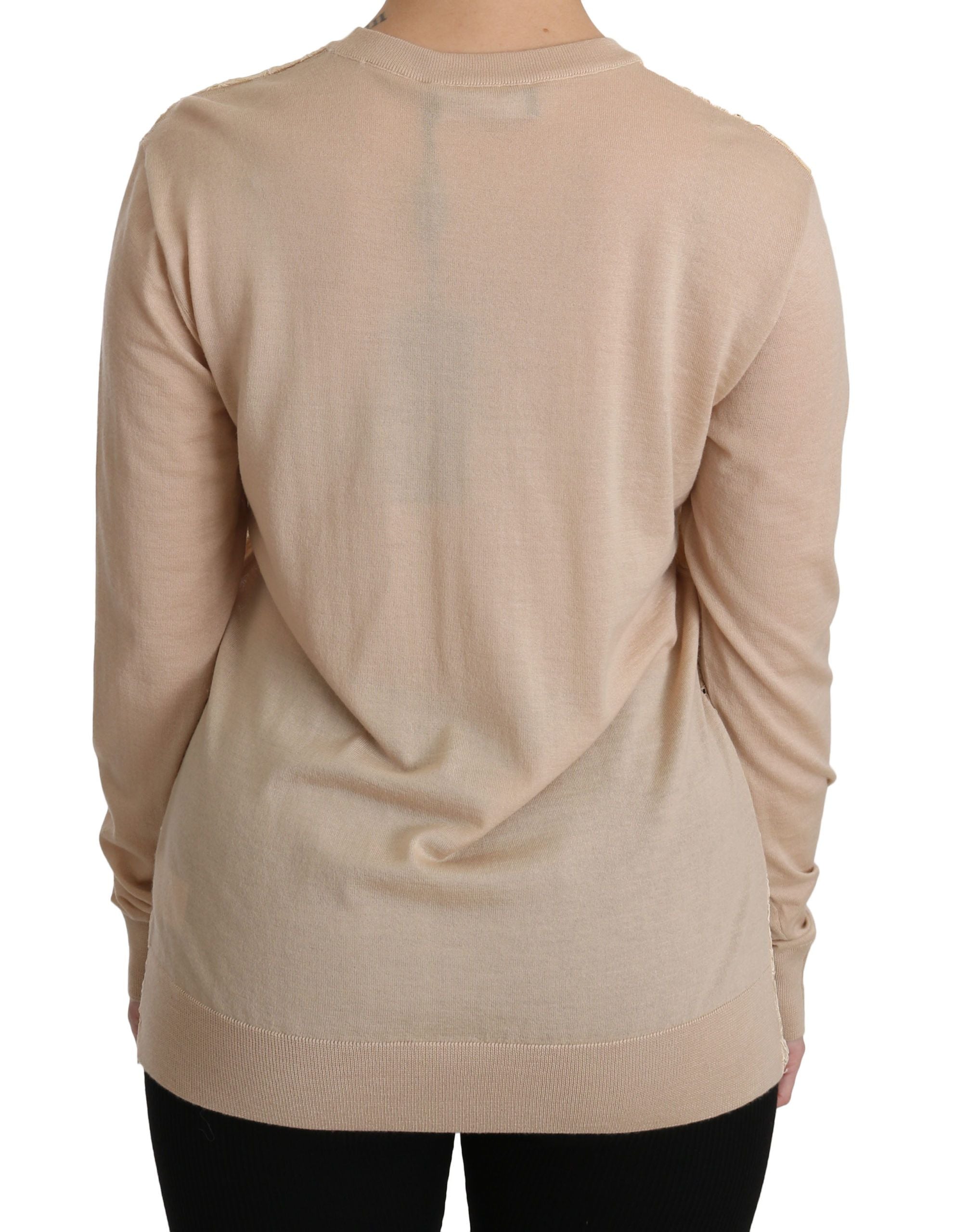 Elegant beige cashmere blouse with round neckline made of lace