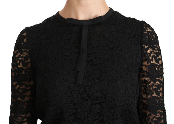 Elegante Schwarze Bluse mit Rundhalsausschnitt aus Spitze