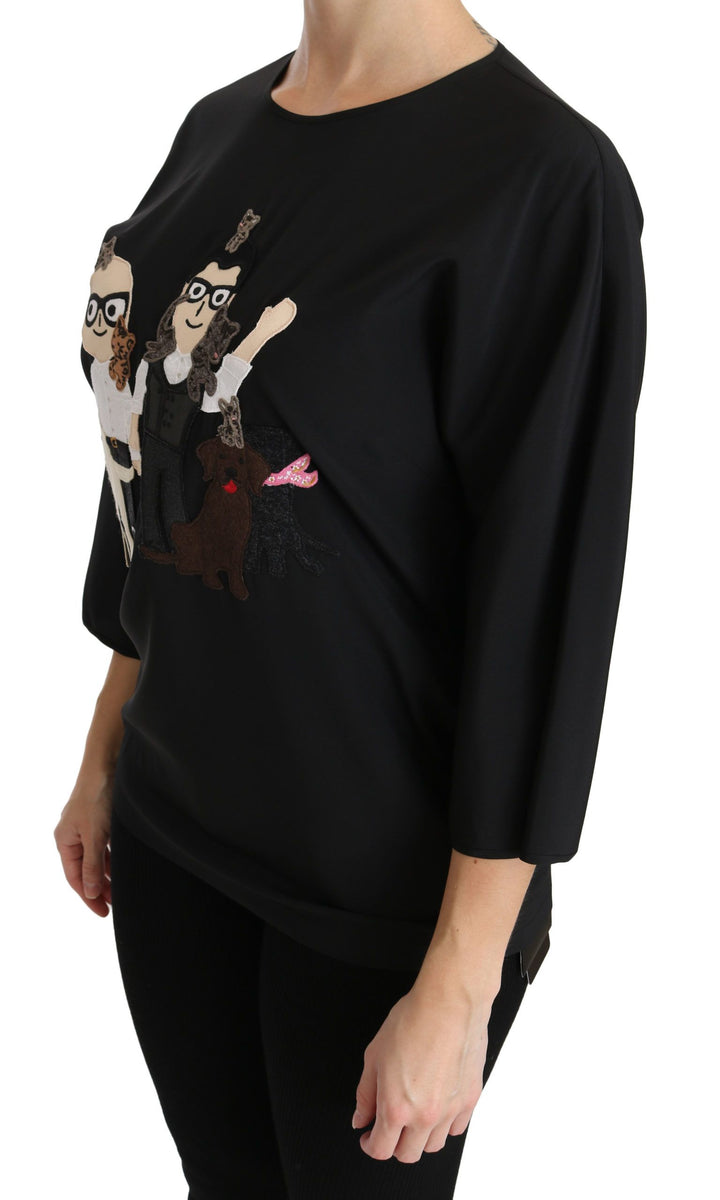 Elegantes Schwarzes Seidenstretch-Top mit Stickerei