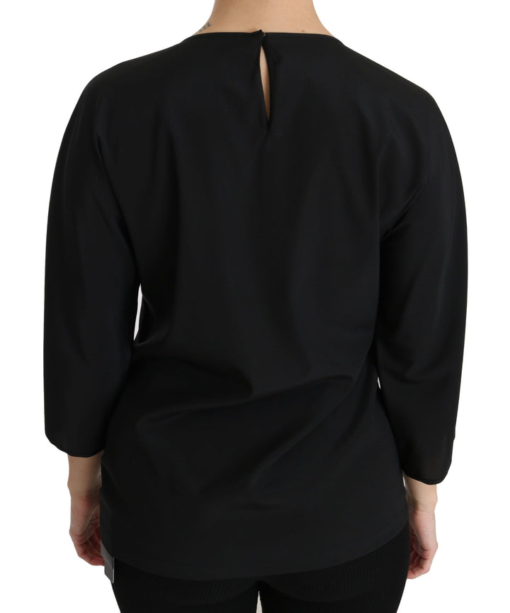 Elegantes Schwarzes Seidenstretch-Top mit Stickerei