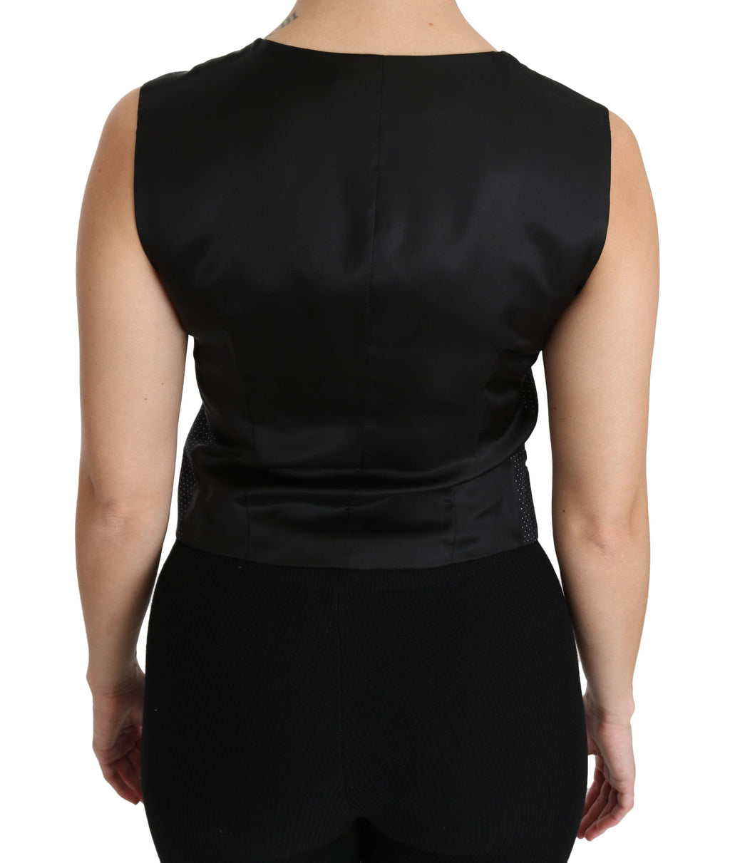 Chic black polka dot sleeveless wool blend vest