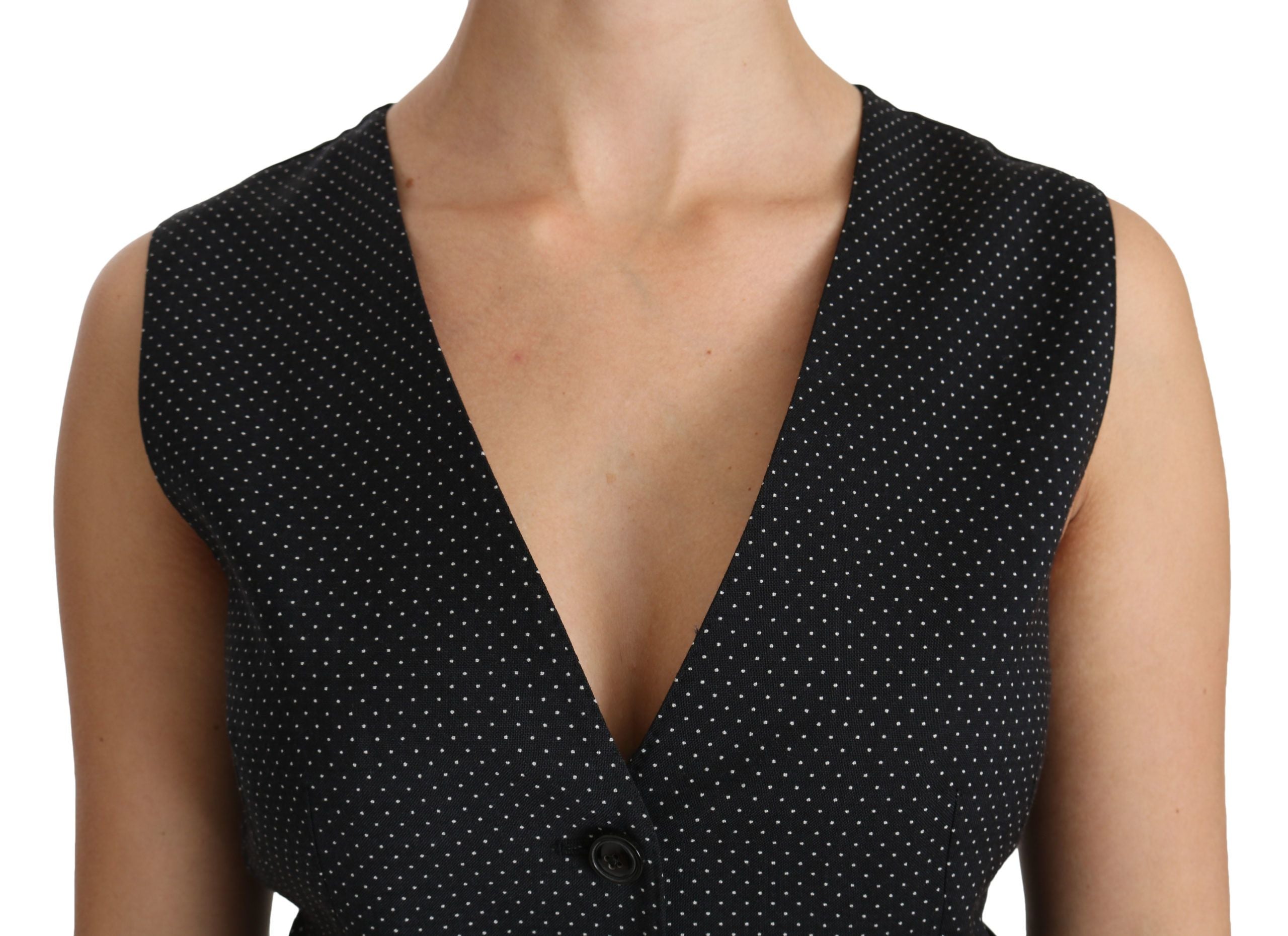 Chic black polka dot sleeveless wool blend vest