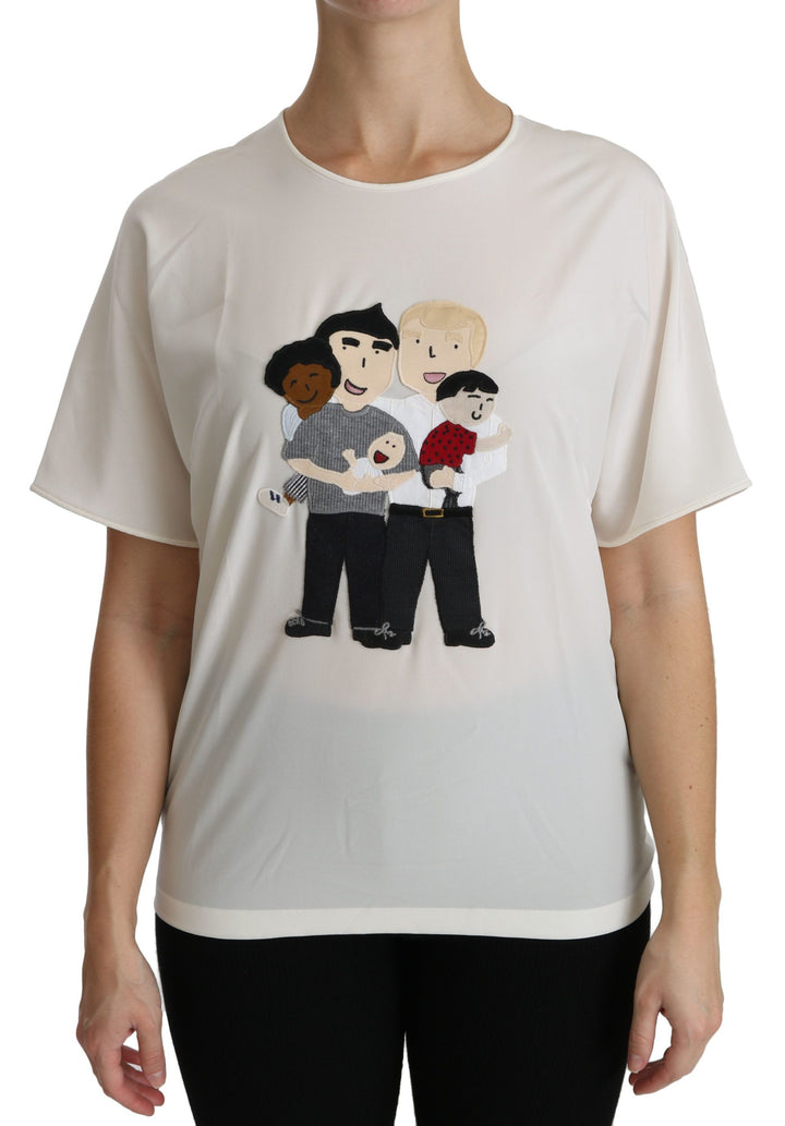 Weißes #dgfamily Patch Kurzarm-Blusentop