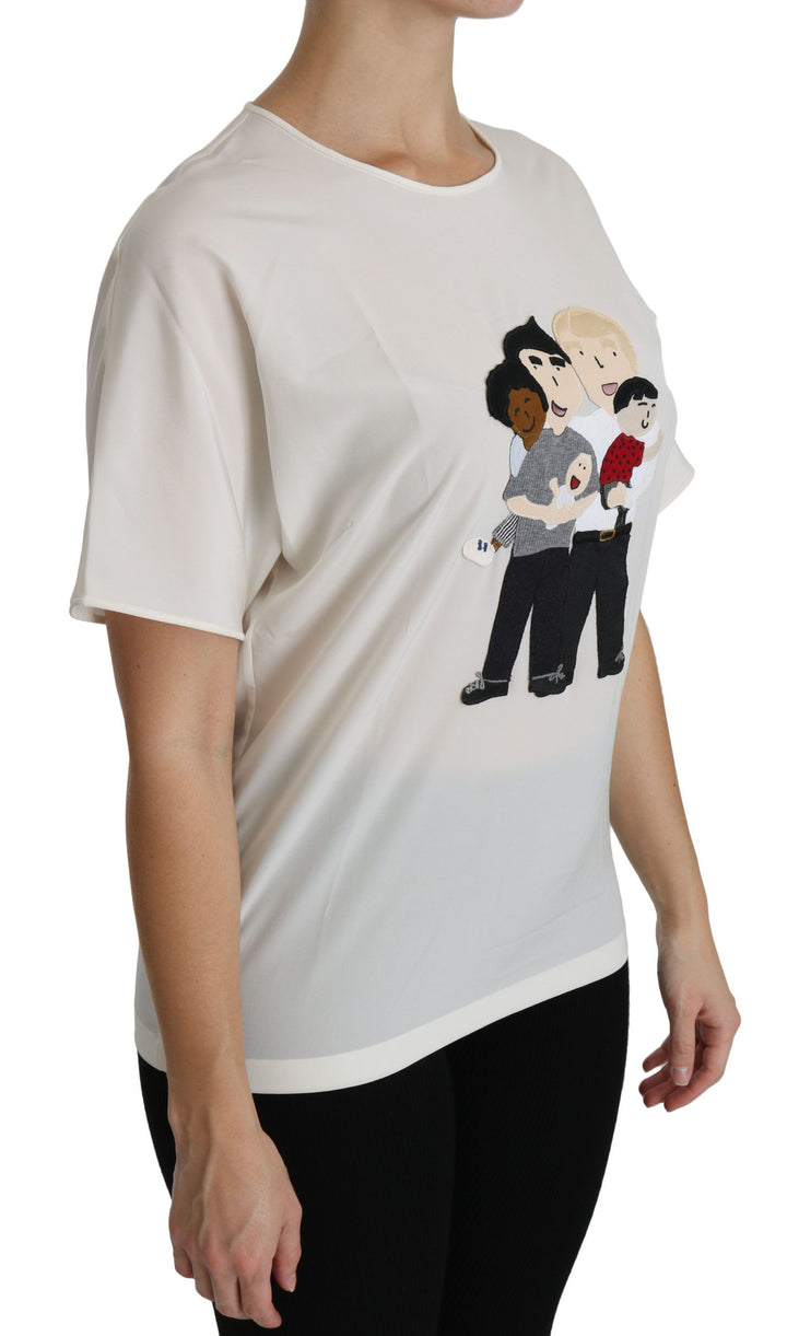 Weißes #dgfamily Patch Kurzarm-Blusentop