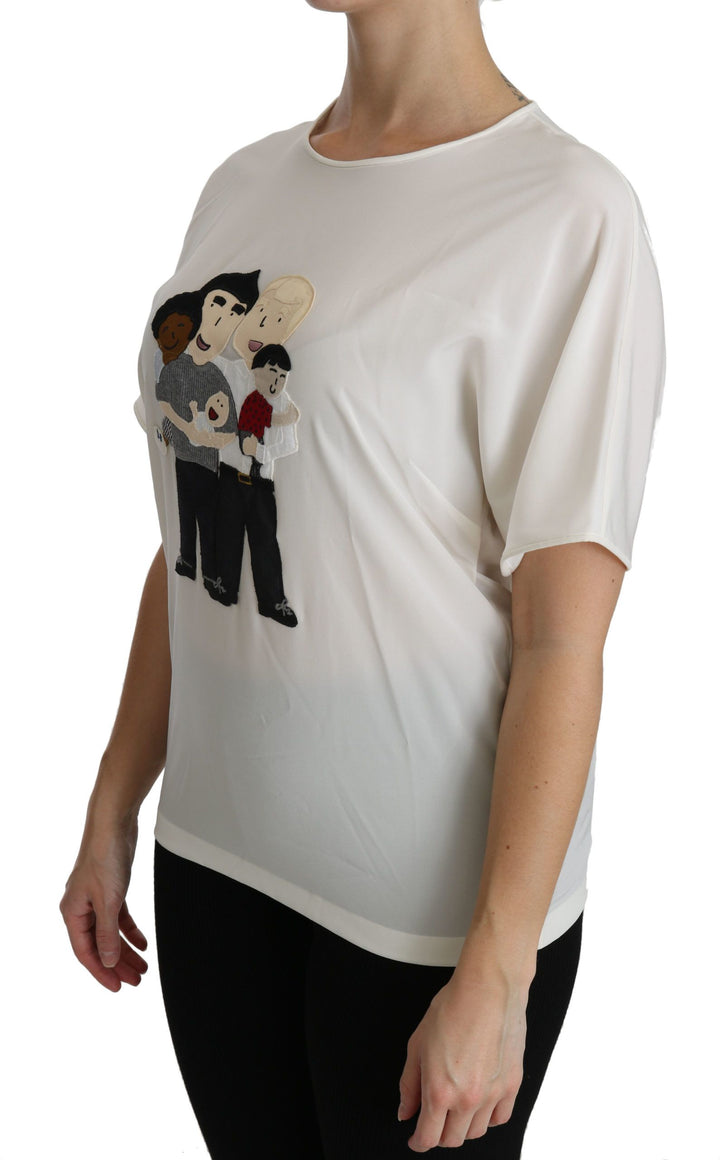 Weißes #dgfamily Patch Kurzarm-Blusentop