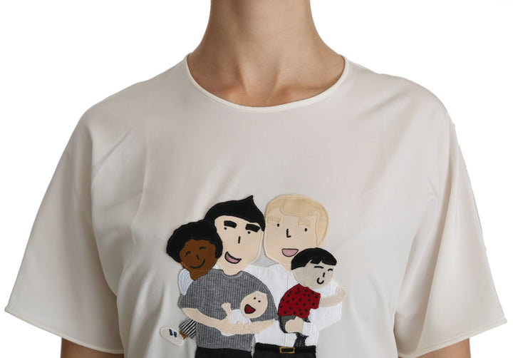 Weißes #dgfamily Patch Kurzarm-Blusentop