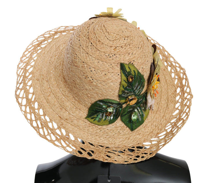 Eleganter Beigefarbener Floraler Eimerhut