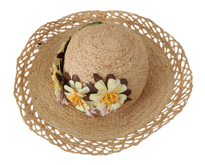 Eleganter Beigefarbener Floraler Eimerhut