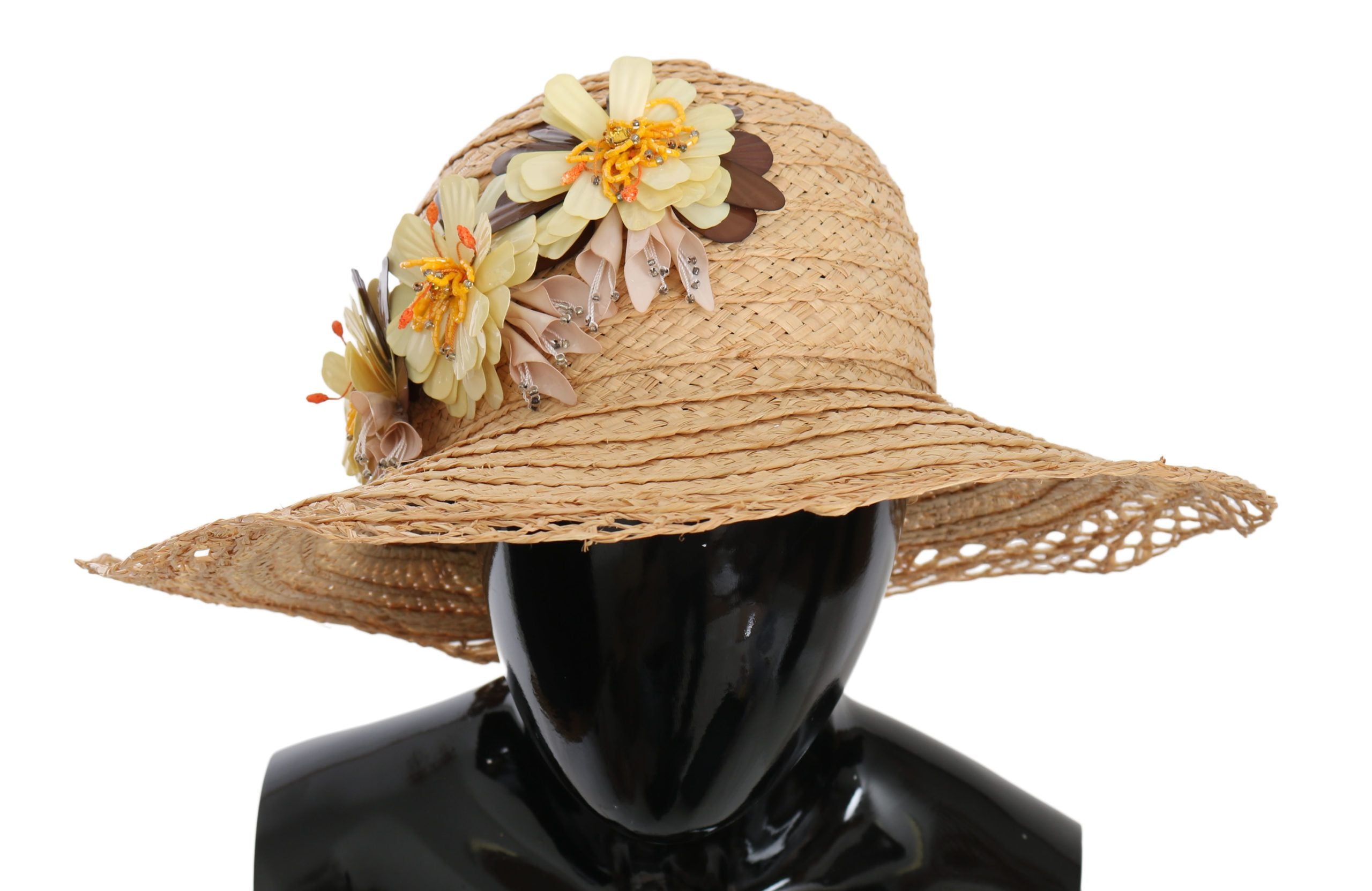 Elegant beige floral bucket hat