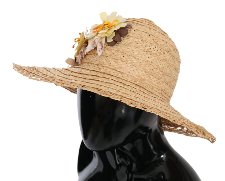 Eleganter Beigefarbener Floraler Eimerhut