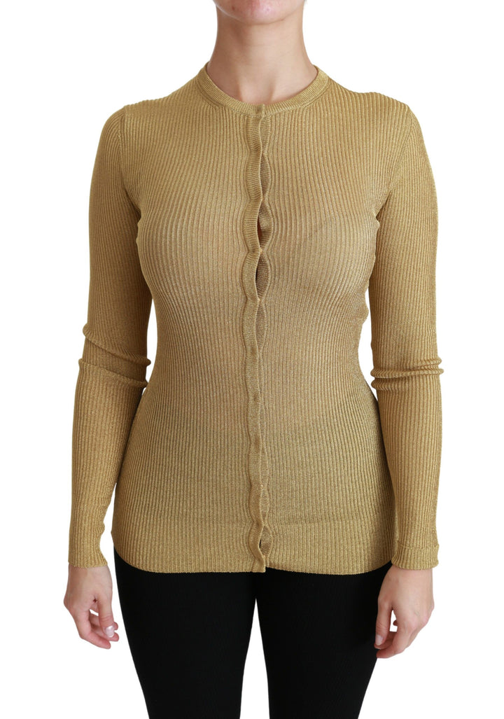 Gold Langarm Strickjacke Viskose Pullover