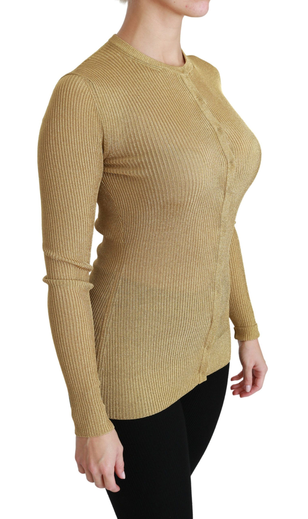 Gold Langarm Strickjacke Viskose Pullover