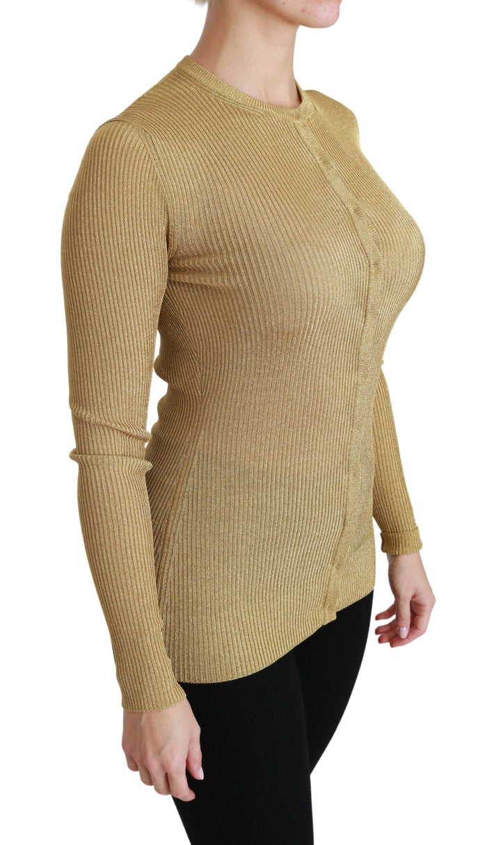 Gold Langarm Strickjacke Viskose Pullover